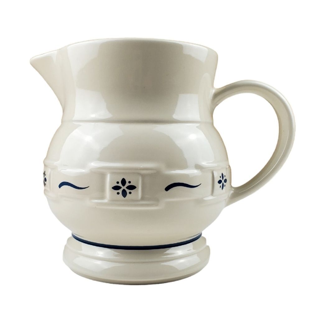 LONGABERGER Pottery Large Pitcher Ivory Blue Woven Accent USA Farmhouse Decor